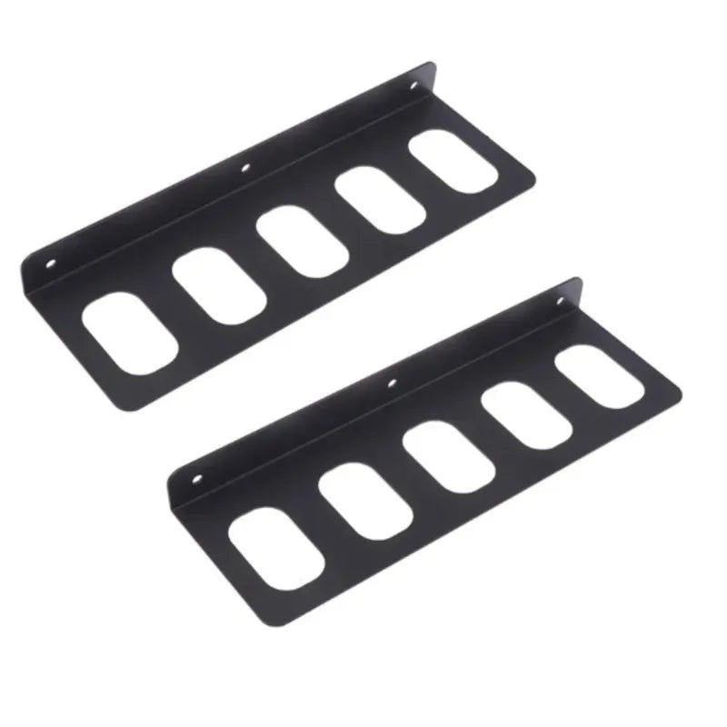 Set of two black wall-mounted tool racks showing open slots