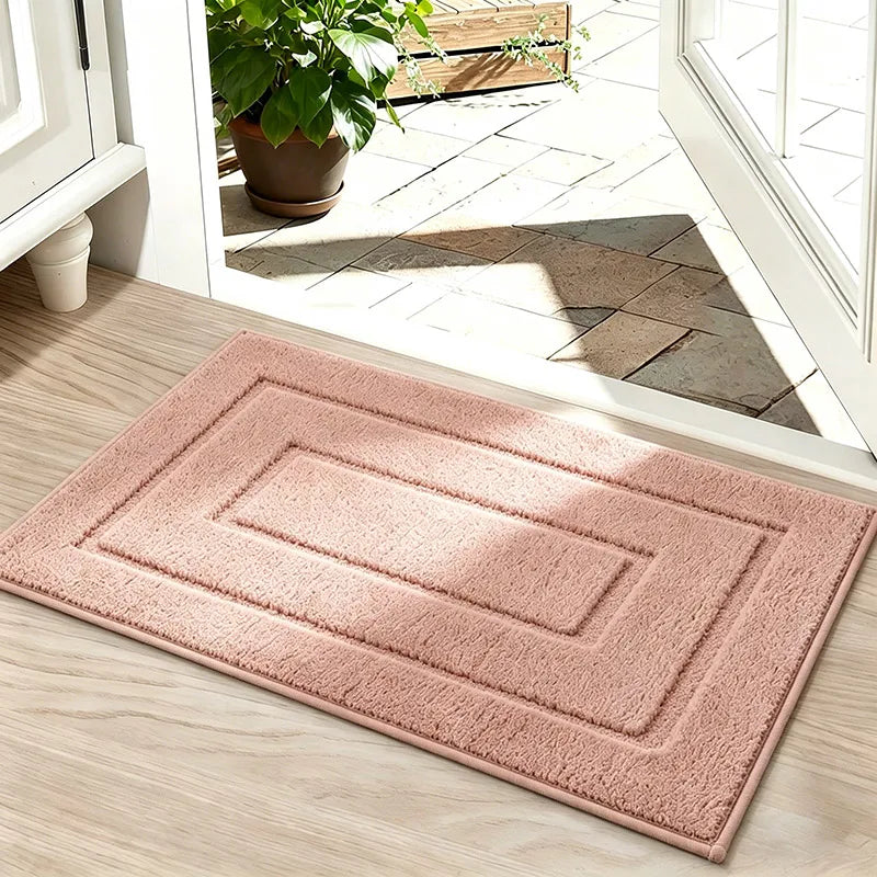 Absorbent Non-Slip Polyester Door Mat for Entryway, Bathroom, or Bedroom — Washable, Soft Pile, Solid Colors, Two Sizes