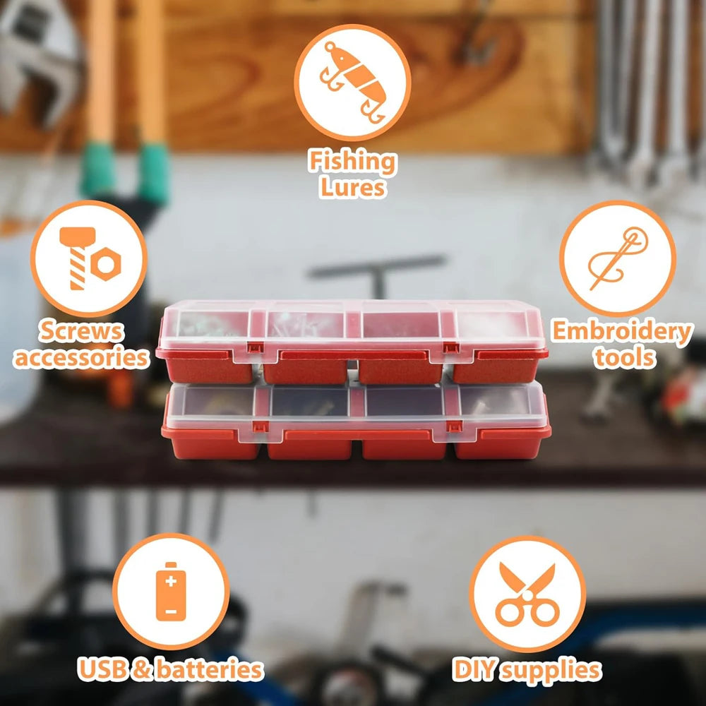 4-Compartment Plastic Small Parts Organizer Box with Lid – Red