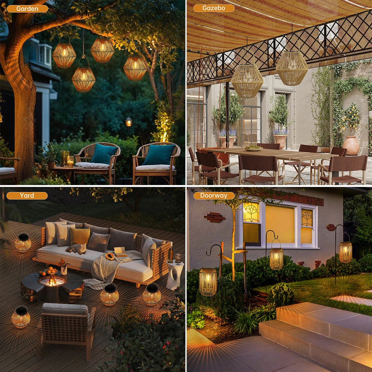 Woven Bamboo Solar Lantern for Garden and Outdoor Spaces
