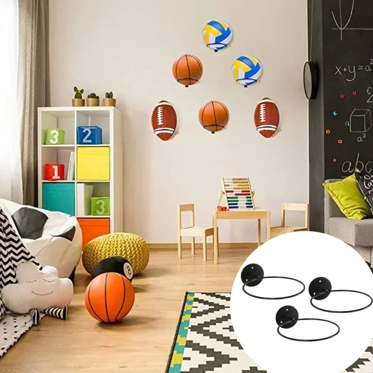 Wall-Mounted Metal Sports Ball Rack for Garage or Kids' Room