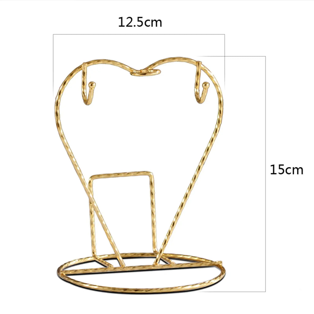 Heart-Shaped Metal Mug Holder Stand for 2 Mugs or Glasses – Silver & Gold Kitchen Countertop Drying Organizer