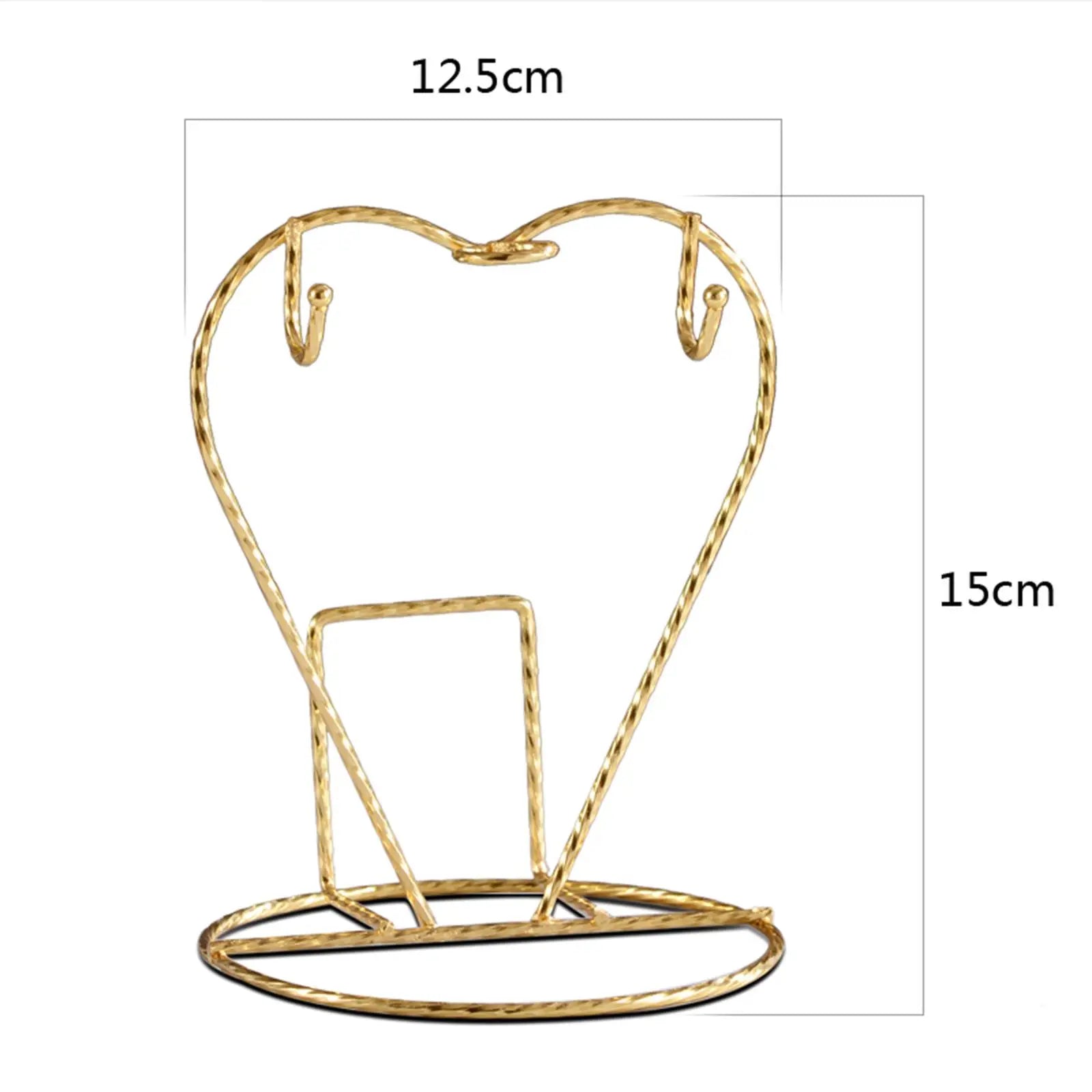 Heart-Shaped Metal Mug Holder Stand for 2 Mugs or Glasses – Silver & Gold Kitchen Countertop Drying Organizer