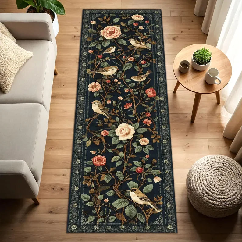 Arden Botanical Bird Runner Rug – Vintage-Inspired Hallway & Kitchen Runner