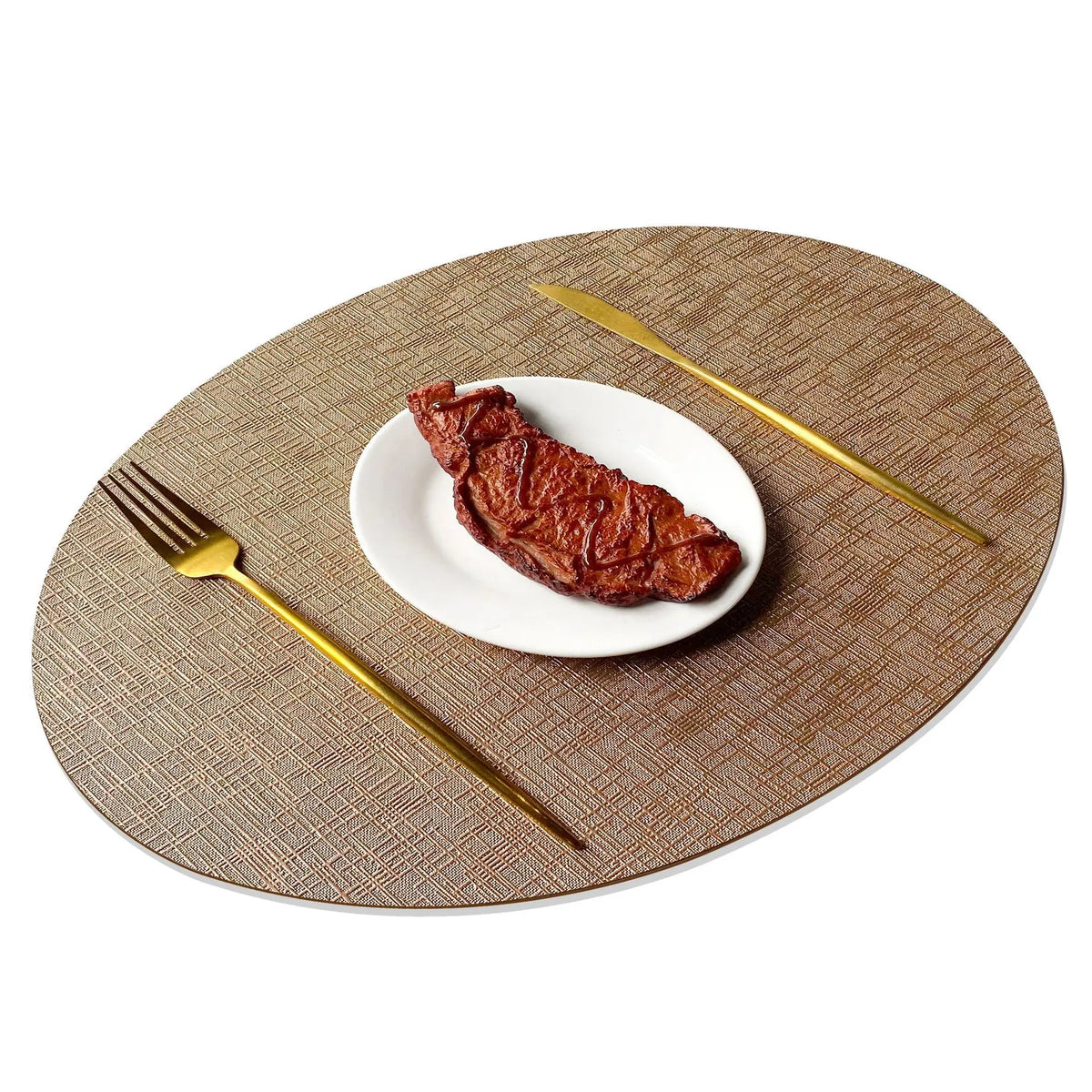 Textured Metallic PU Placemats for Dining Table – Heatproof & Wipeable in Round, Oval & Teardrop Shapes