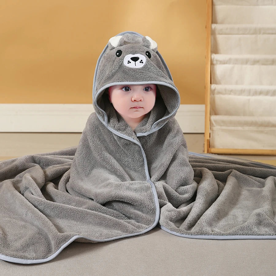 Cartoon Animal Hooded Baby Towel in Soft Coral Fleece