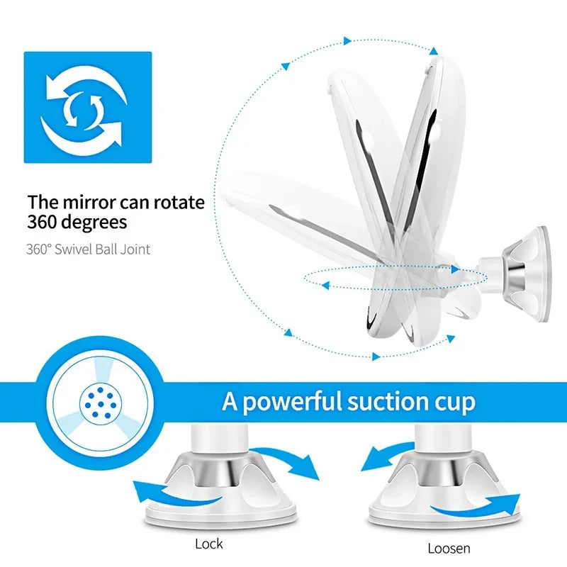 Vanity mirror with 360-degree rotation and strong suction cup base