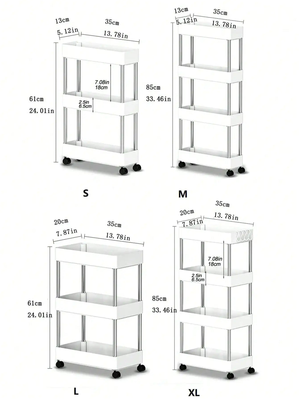 Slim Rolling Utility Cart for Kitchen, Bathroom, or Laundry Gap Storage