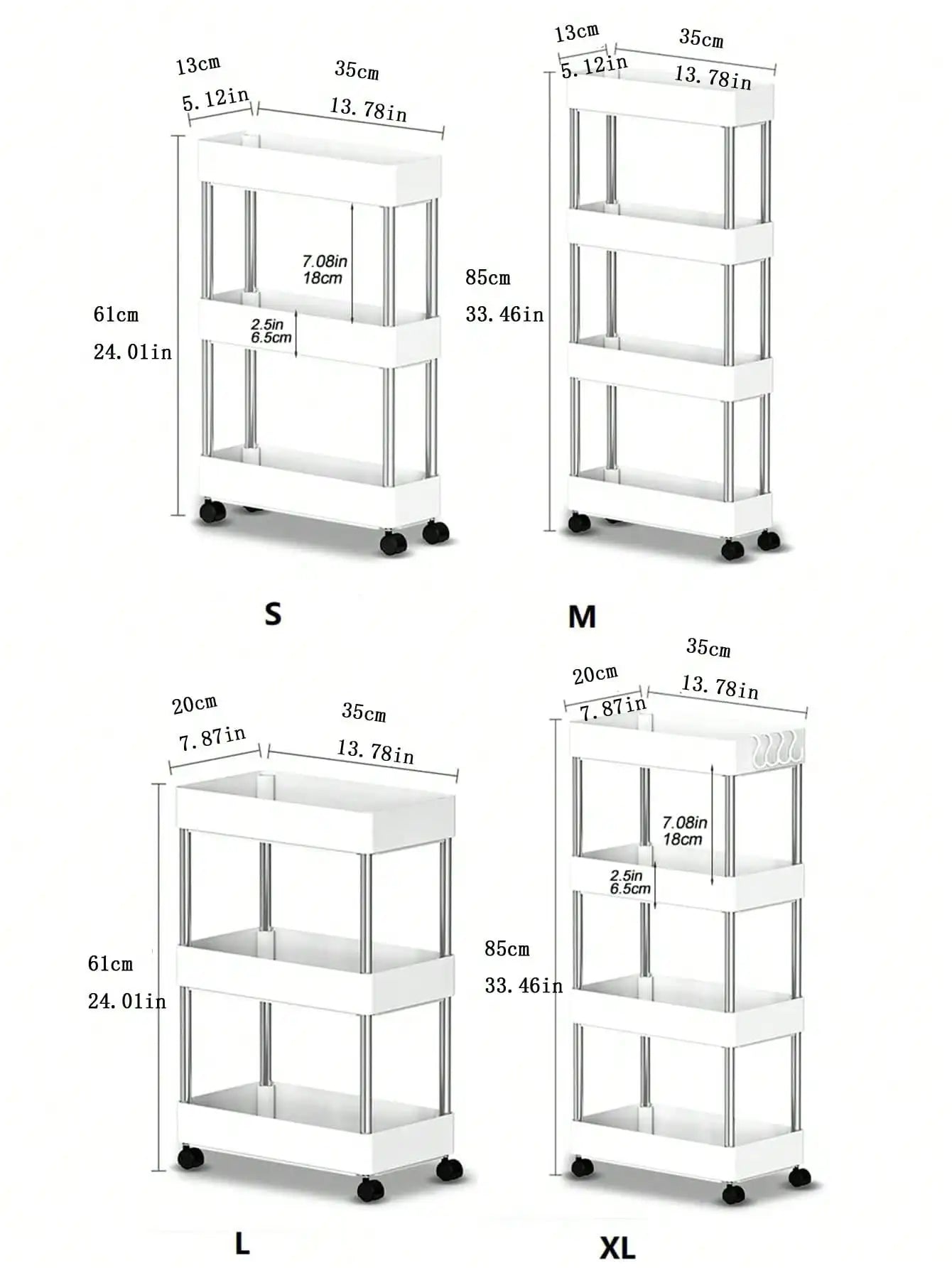 Slim Rolling Utility Cart for Kitchen, Bathroom, or Laundry Gap Storage