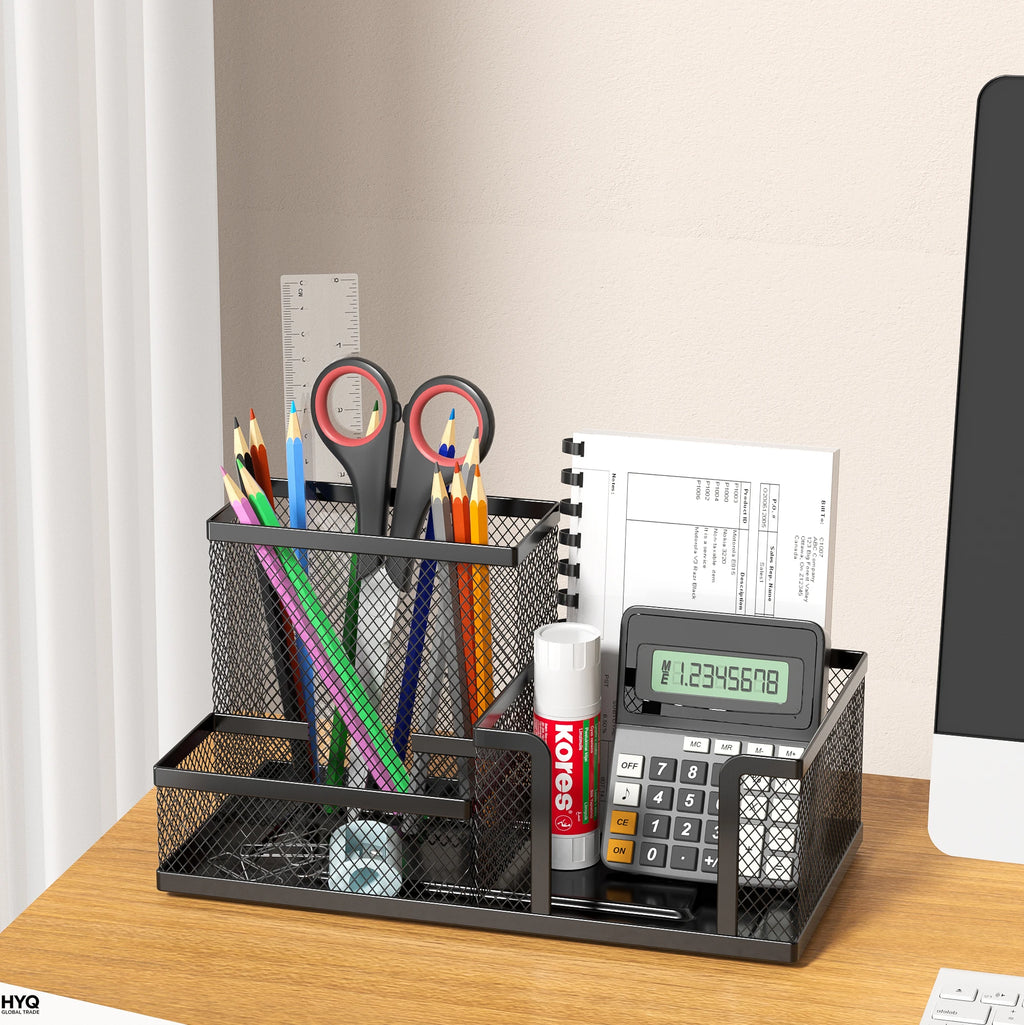 Mesh Desk Organizer with 3 Compartments for Pens, Supplies & Accessories