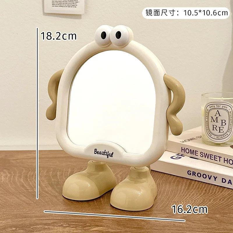 Playful Cartoon Desktop Makeup Mirror for Dorm, Bedroom, or Study Desk – Small Cute Standing Mirror in 3 Colors