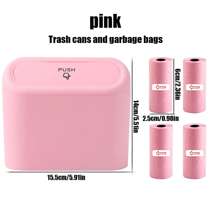 Mini Car Trash Can with Lid and Trash Bags, 1L ABS