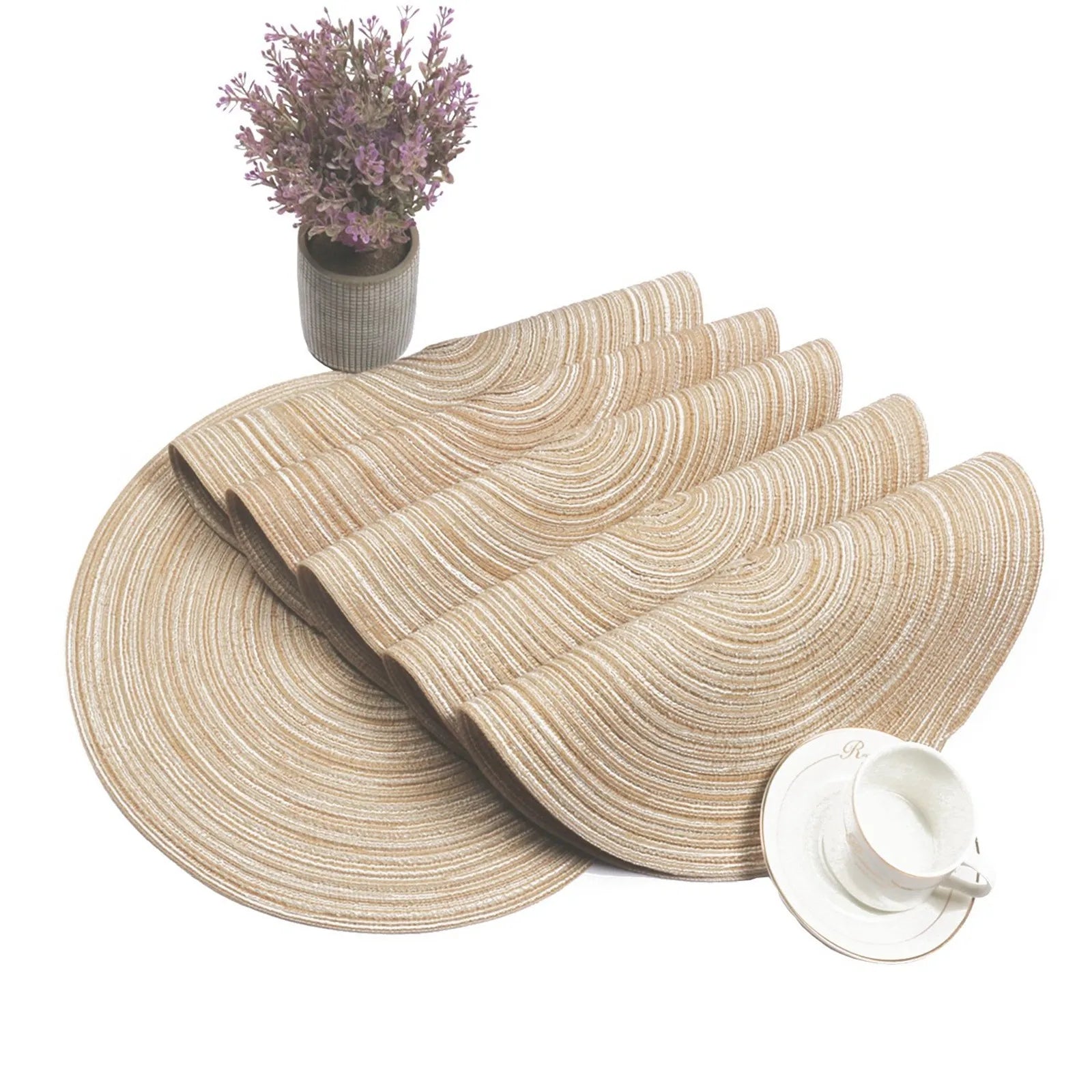 Round Woven Placemats, Set of 4 – Neutral Braided Table Mats for Dining