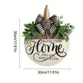 Welcome Flower Wreath Wooden Door Sign with Bow, Milky White