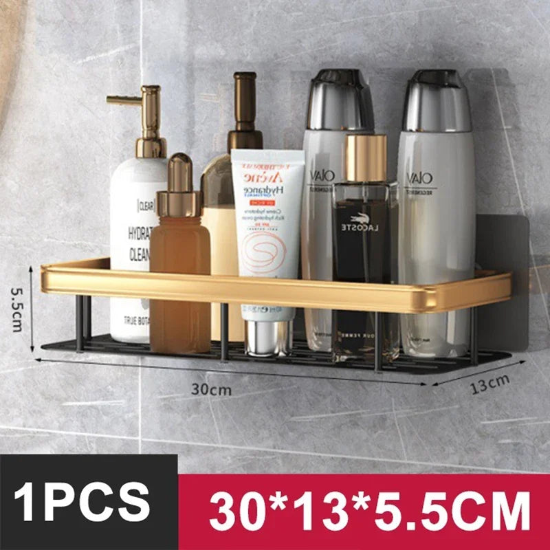 Wall-Mounted Aluminum Organizer Shelf (Adhesive, No-Drill)