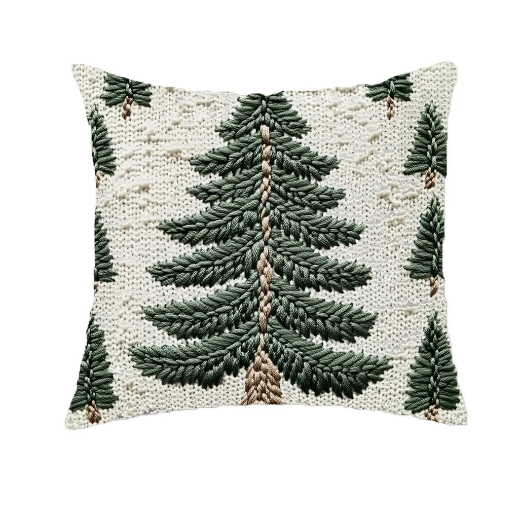 Evergreen Tree Linen Throw Pillow Cover – 45x45cm Decorative Cushion for Cozy Winter Decor