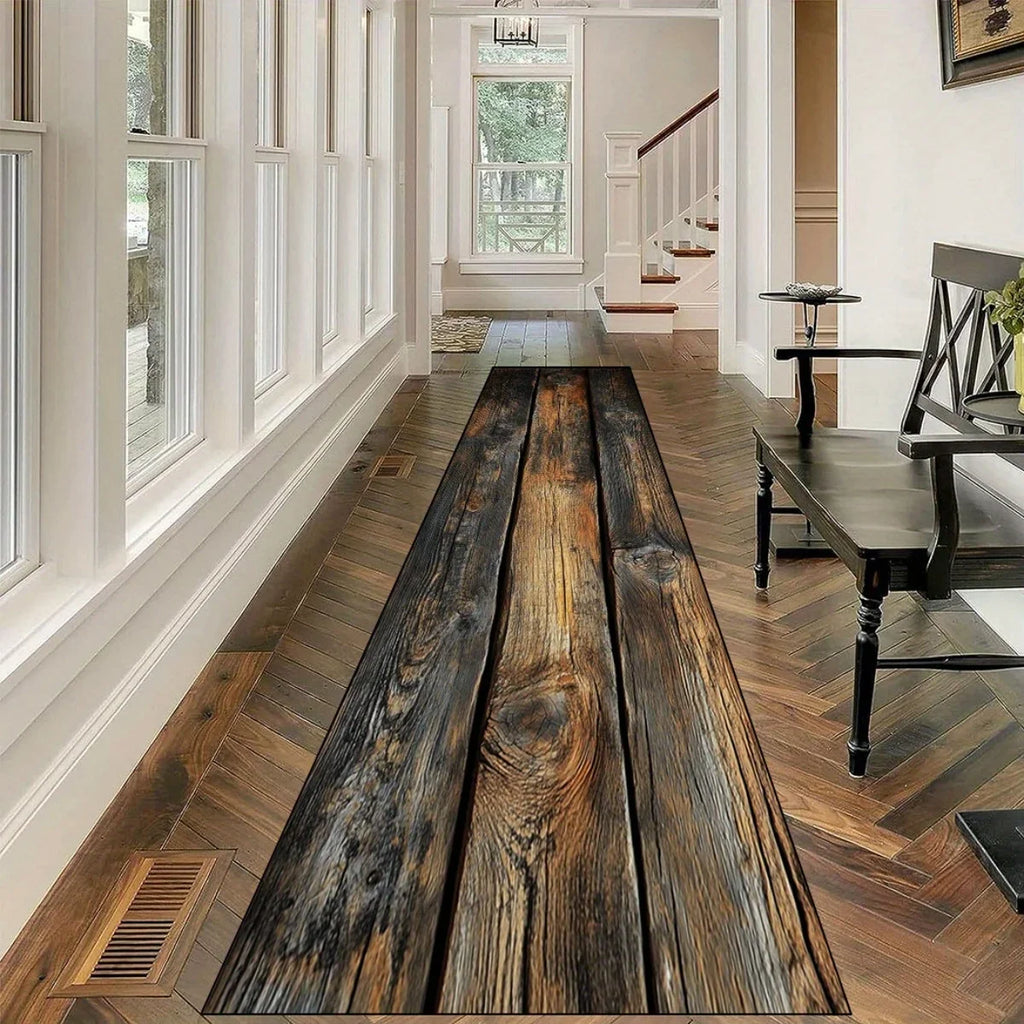 Arden Vintage-Style Distressed Wood Grain Runner Rug for Hallway, Kitchen, and Entryway