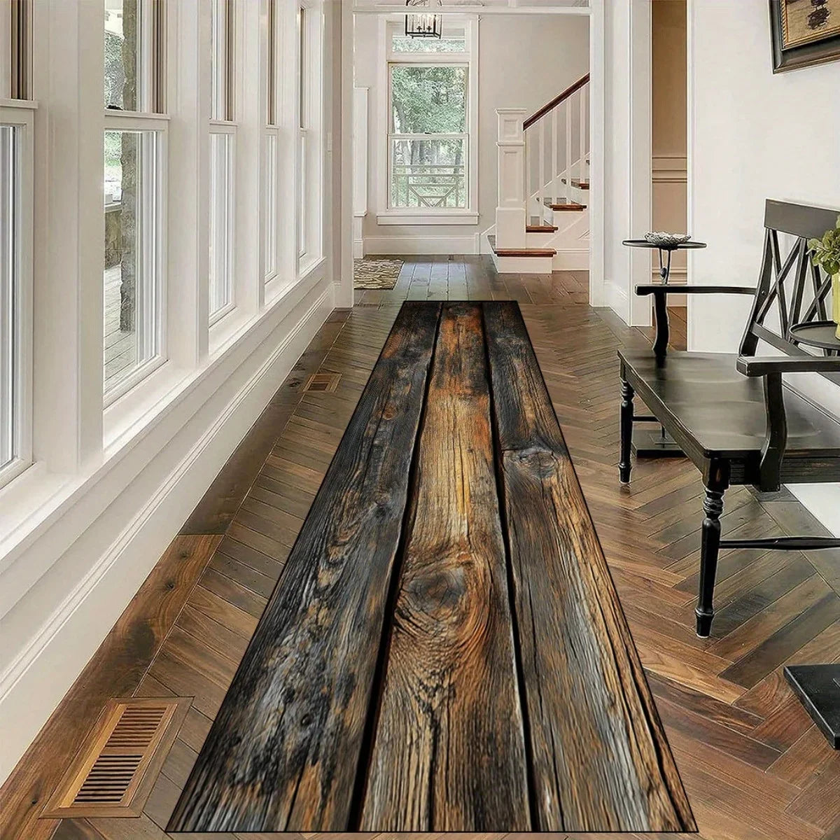 Arden Vintage-Style Distressed Wood Grain Runner Rug for Hallway, Kitchen, and Entryway