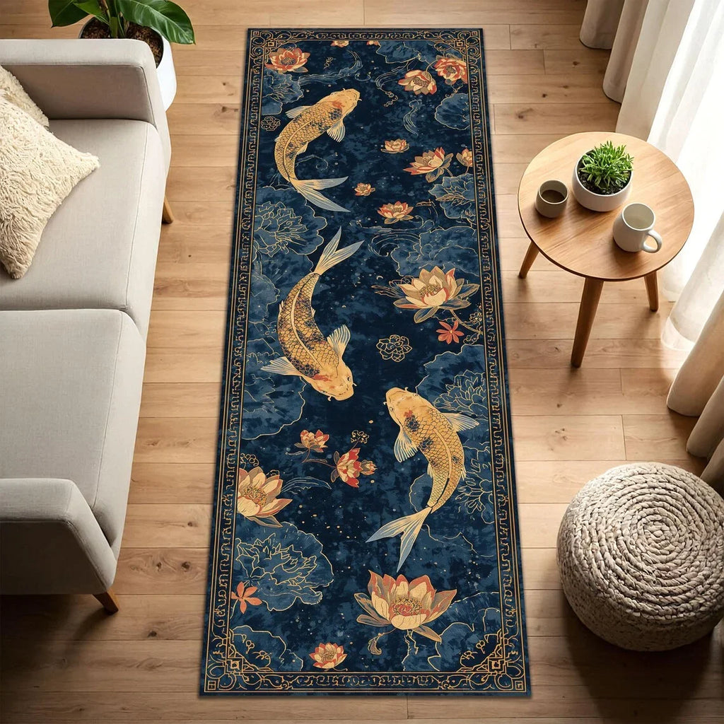 Ryusui Vintage Koi Pond Runner Rug – Non-Slip Washable Hallway & Entryway Accent