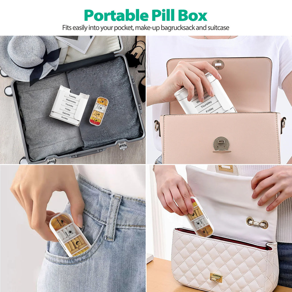 Weekly Pill Organizer with 28 Compartments for Home or Travel