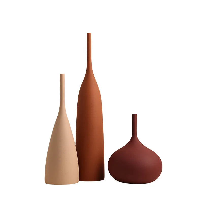 Morandi Wabi-Sabi Ceramic Vase in Earth Tones for Living Room or Shelf