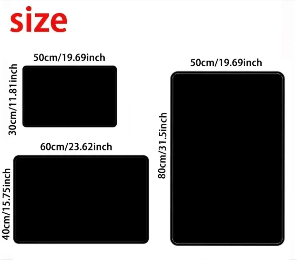 Three available doormat sizes diagram: 30x50cm, 40x60cm, 50x80cm