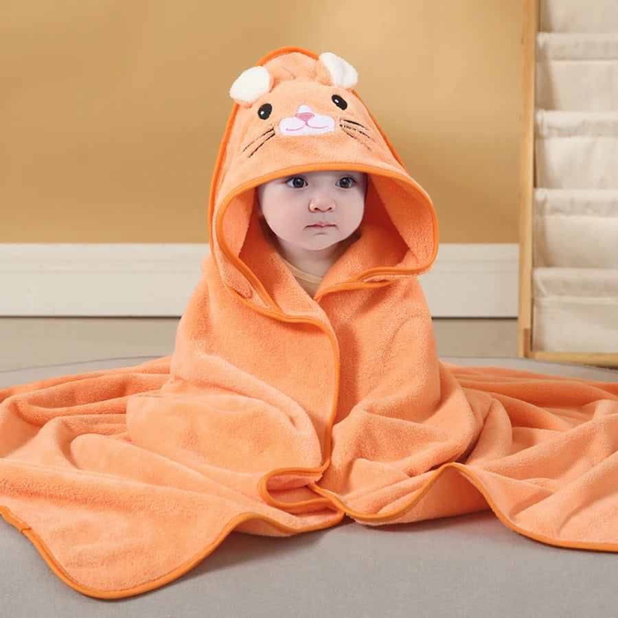 Cartoon Animal Hooded Baby Towel in Soft Coral Fleece