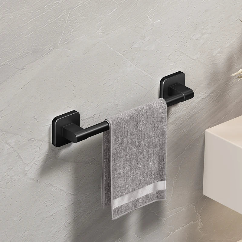 Self-Adhesive Black Aluminum Towel Bar for Bathroom Organization