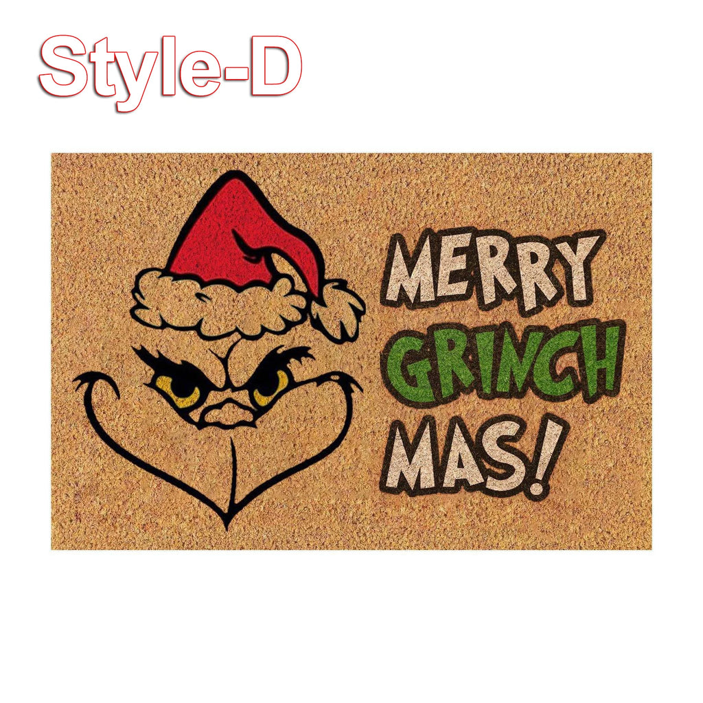 Festive Christmas Doormat with Grinch and Snowman Designs – 60x40cm Anti-Slip Entryway Rug for Front Door