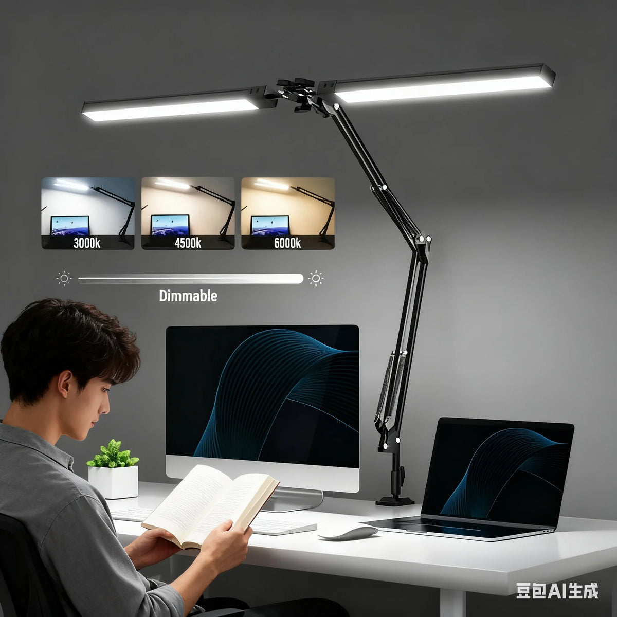 Adjustable Black Clamp LED Desk Lamp with Dimmable Modes for Home Office, Study & Creative Workspaces