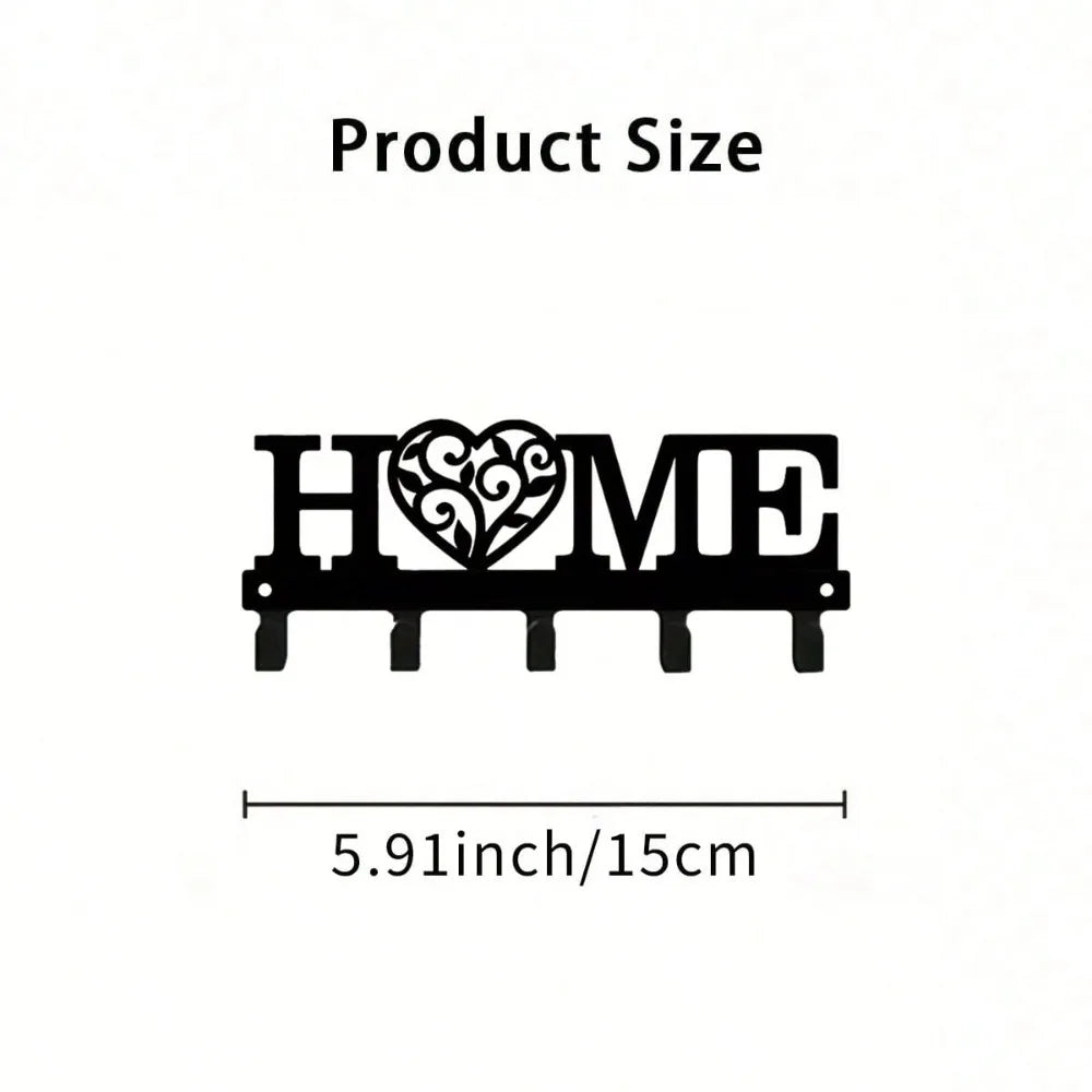 Black metal 'HOME' key rack size chart marked 5.91 inches wide