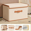 Beige Foldable Lidded Clothes Storage Box – Non-Woven Closet Organizer Bin for Wardrobe, Underwear, and Blankets
