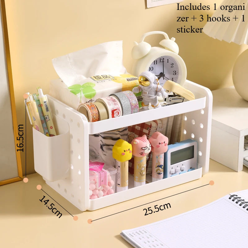 Multi-Tier Pegboard Desktop Organizer with Adjustable Hooks & Pen Holder for Home Office