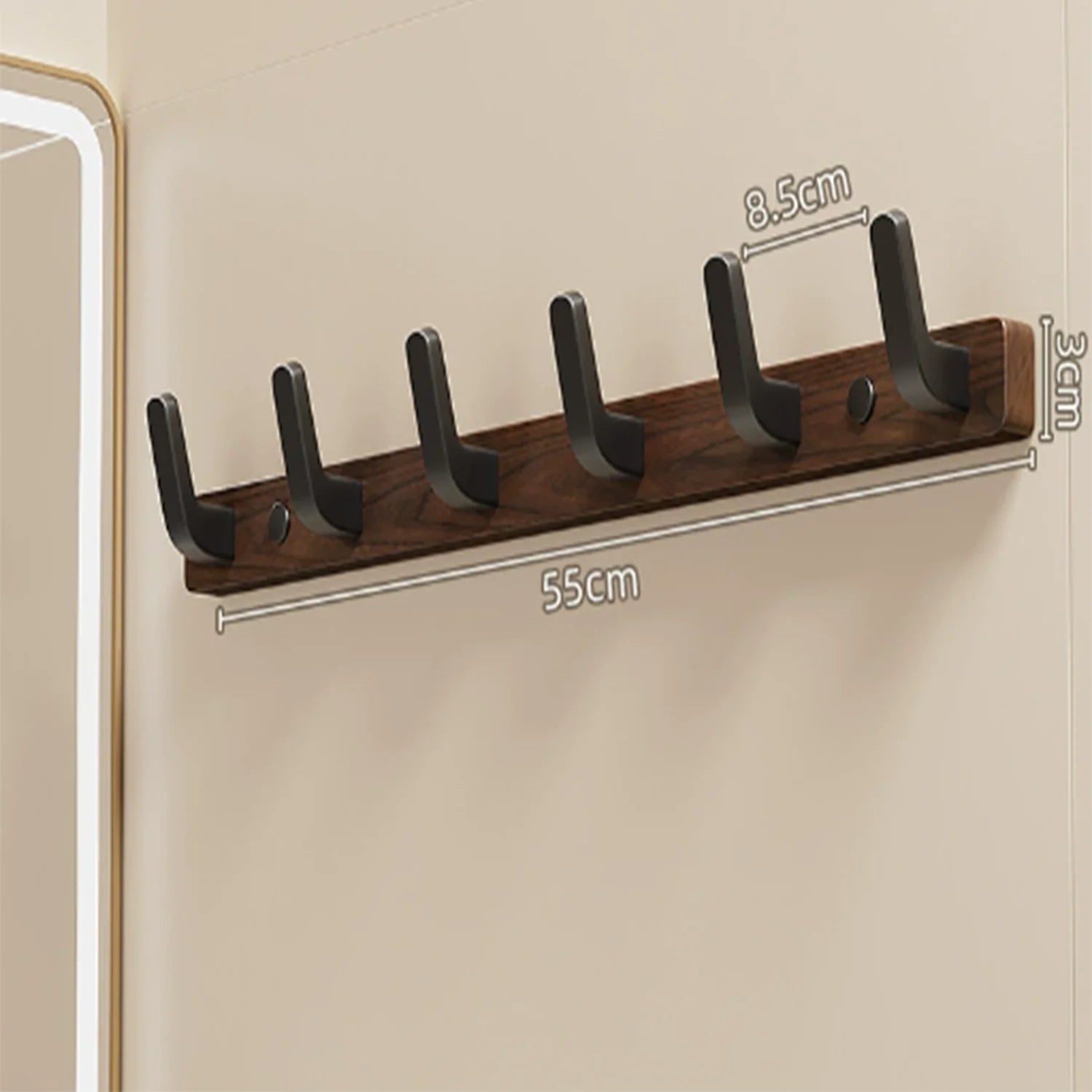 Wall-Mounted Wood and Metal Coat Rack with Hooks for Entryway or Bedroom