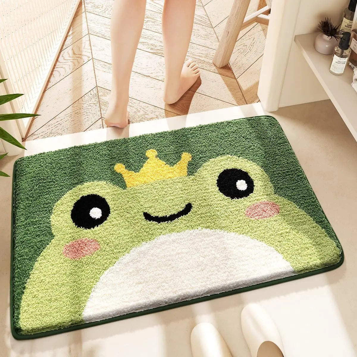 Kira Frog & Rabbit Animal Bath Mat – Soft Patterned Bathroom Rug