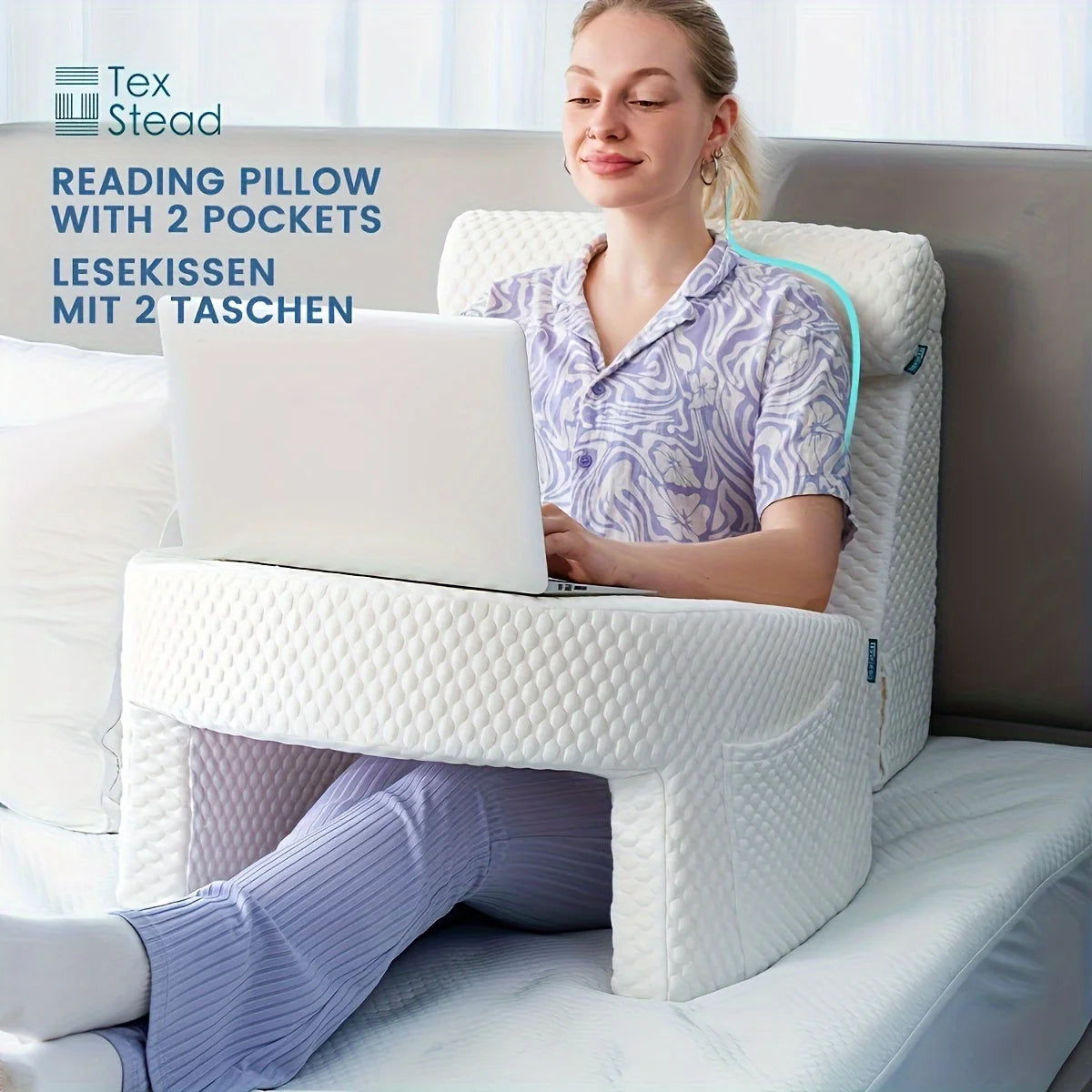 Extra Large Memory Foam Reading Pillow with Arm Rests and Pockets