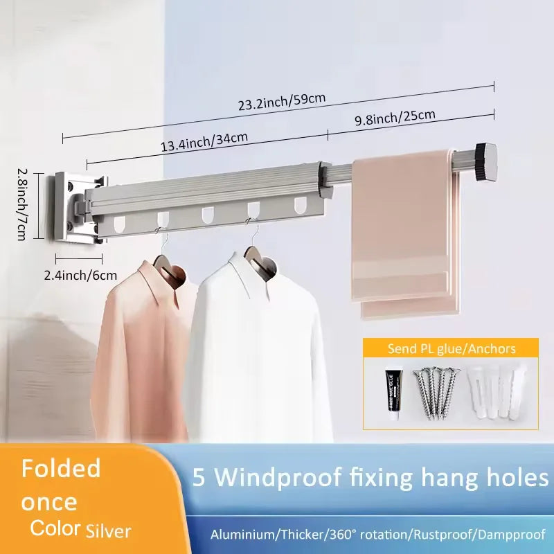 Wall-Mounted Folding Clothes Drying Rack, Aluminum Space Saver