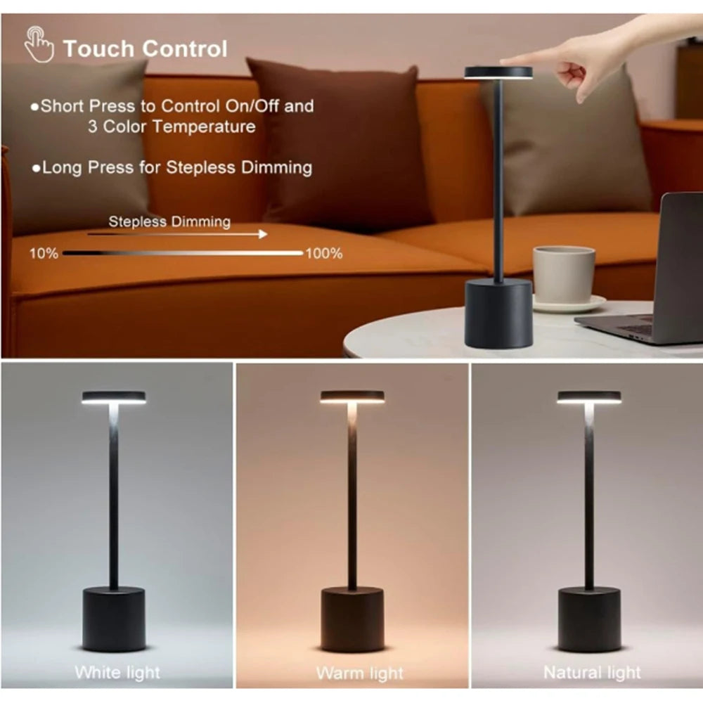 Touch control demonstration and three LED light color options: white, warm, natural