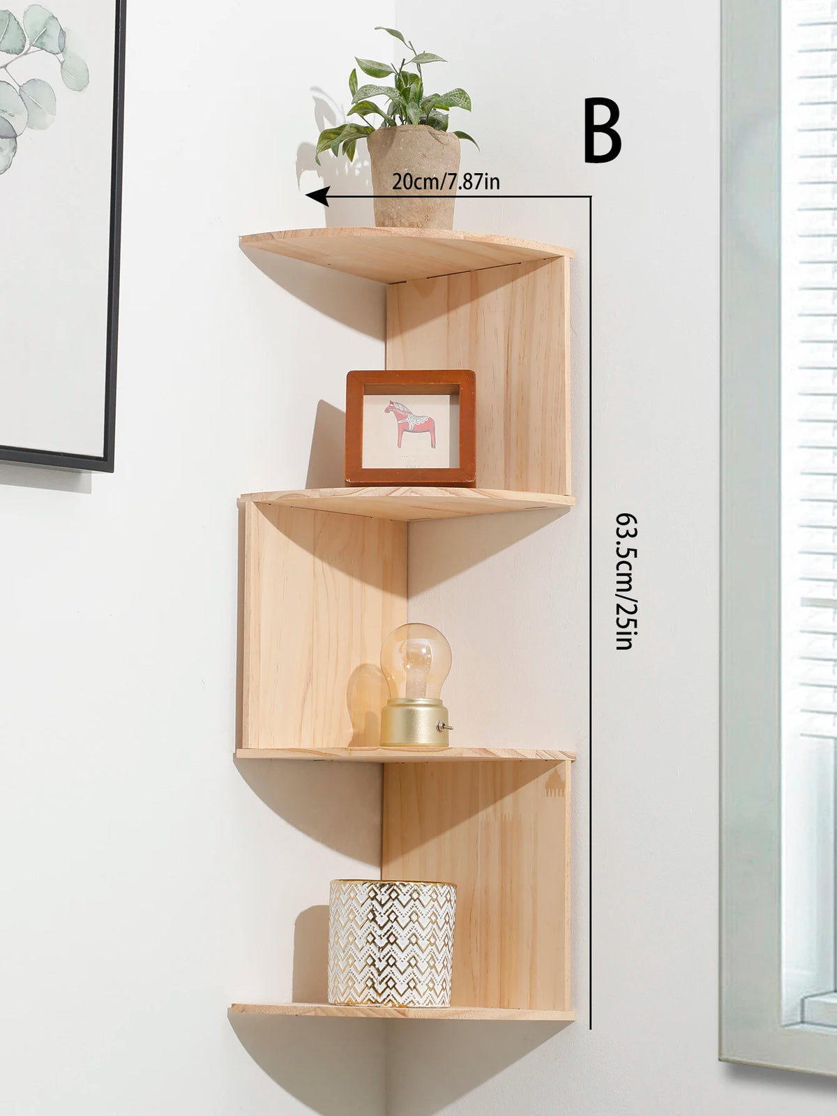 Wooden Corner Floating Shelf – 2-Tier or 5-Tier Wall-Mounted Organizer for Living Room, Kitchen, Bathroom, or Bedroom