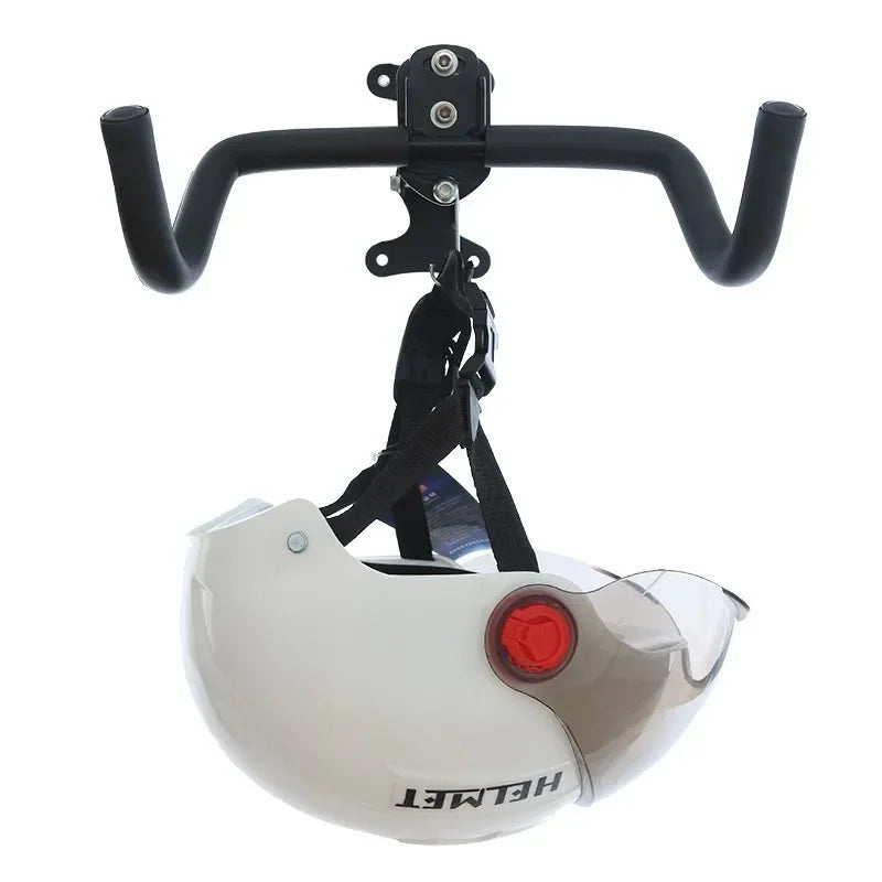 Bike wall mount rack with helmet hanging from the accessory hook