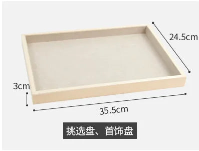 Velvet Jewelry Tray for Drawer or Dresser Organization – Beige & Apricot Wood Display with Compartments for Rings, Necklaces, Earrings