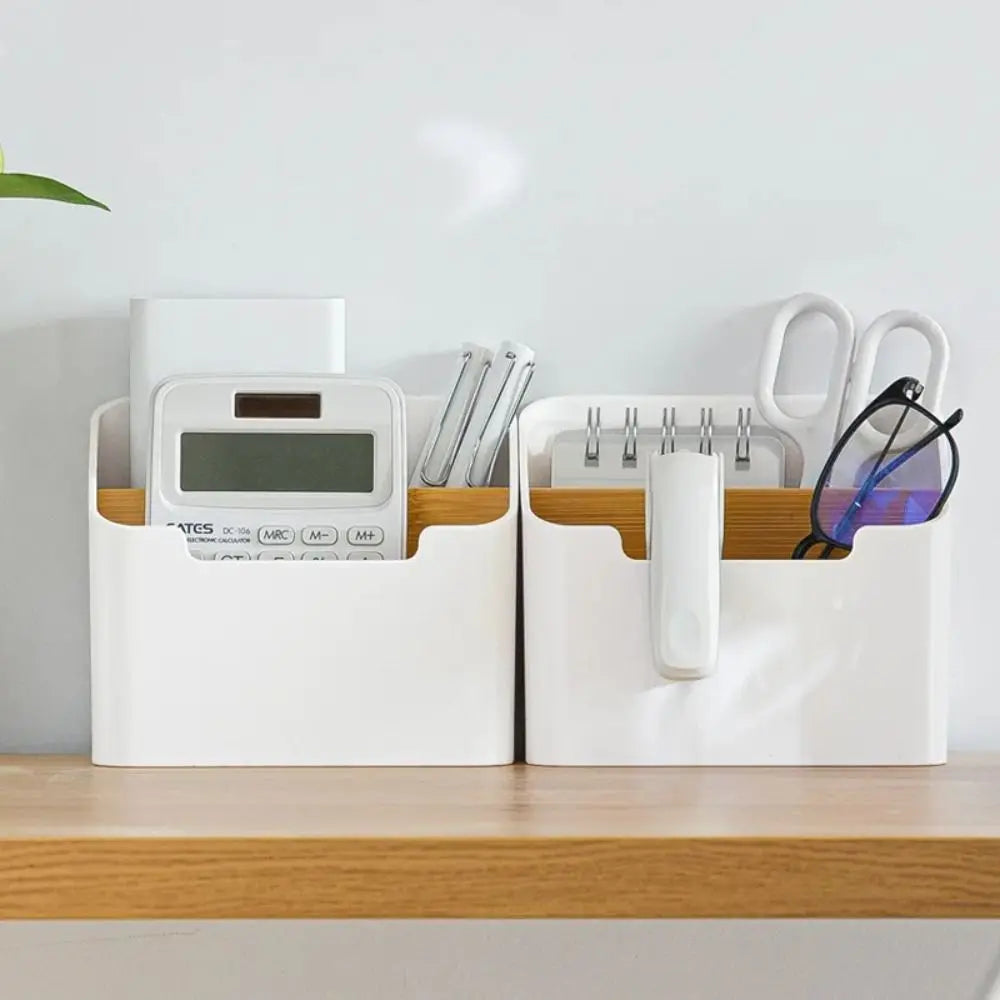 Wood & White Remote Control Organizer Box for Living Room or Bedroom