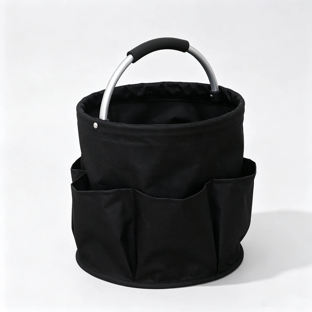 Large Folding Storage Organizer Bag with Handle – Portable Black Tool and Cleaning Basket for Home, Garden, Car & Outdoor Use