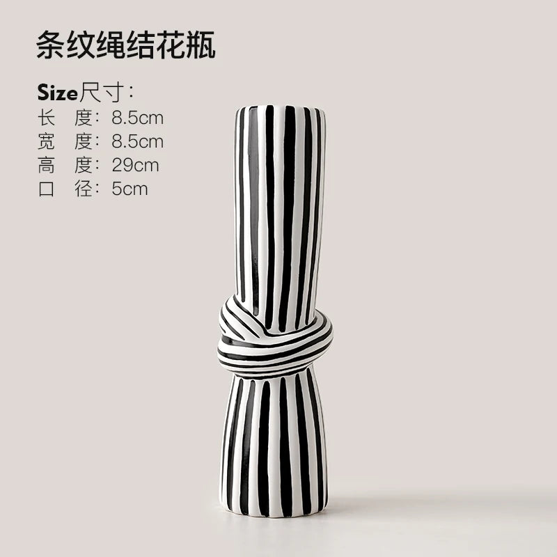 Lina Striped Knot Ceramic Vase & Modern Sculptural Desktop Art for Living Room Decor