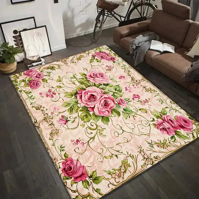 Harper Vintage Floral Area Rug – Machine Washable Living Room & Entryway Mat
