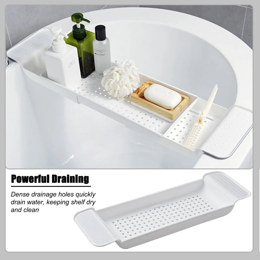 Expandable Bathtub Tray Organizer with Adjustable Draining Design