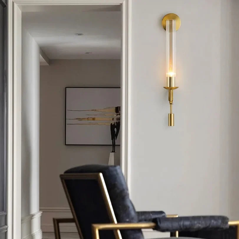 Orlin Modern Glass Wall Sconce for Bedroom, Living Room, or Hallway – Vertical Ribbed Shade in Gold or Black
