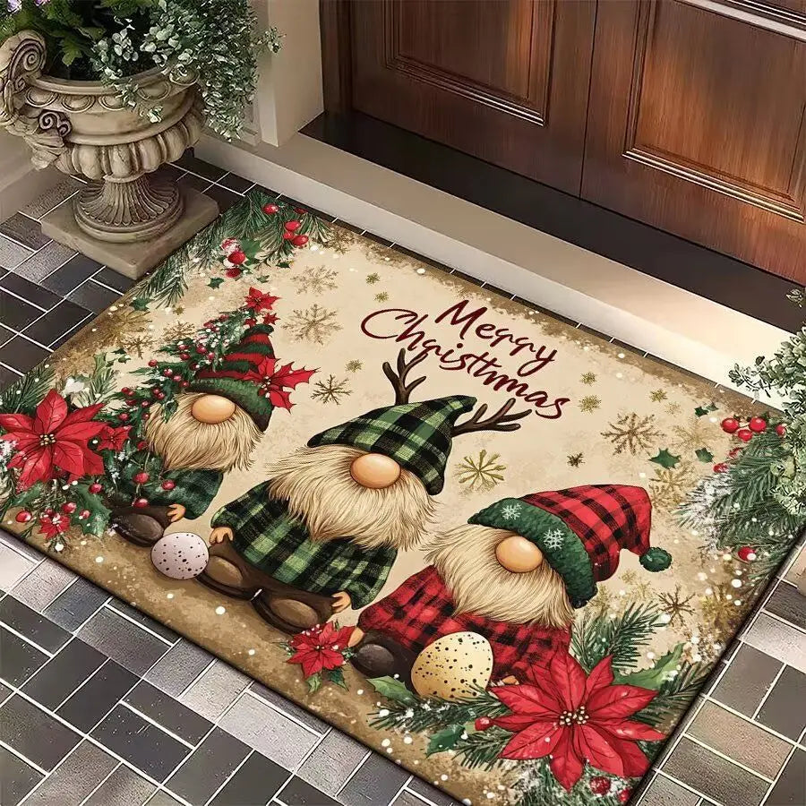 Festive Gnome Merry Christmas Door Mat – Soft Non-Slip Flannel Holiday Entryway Mat