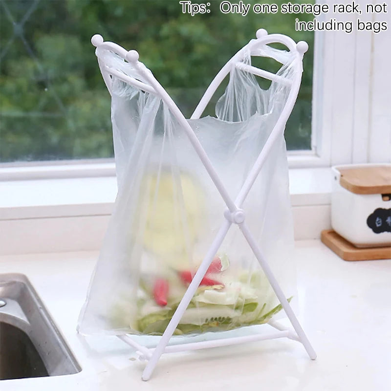 Foldable Plastic Trash Bag Holder Stand for Kitchen Counter & Small-Space Waste Sorting