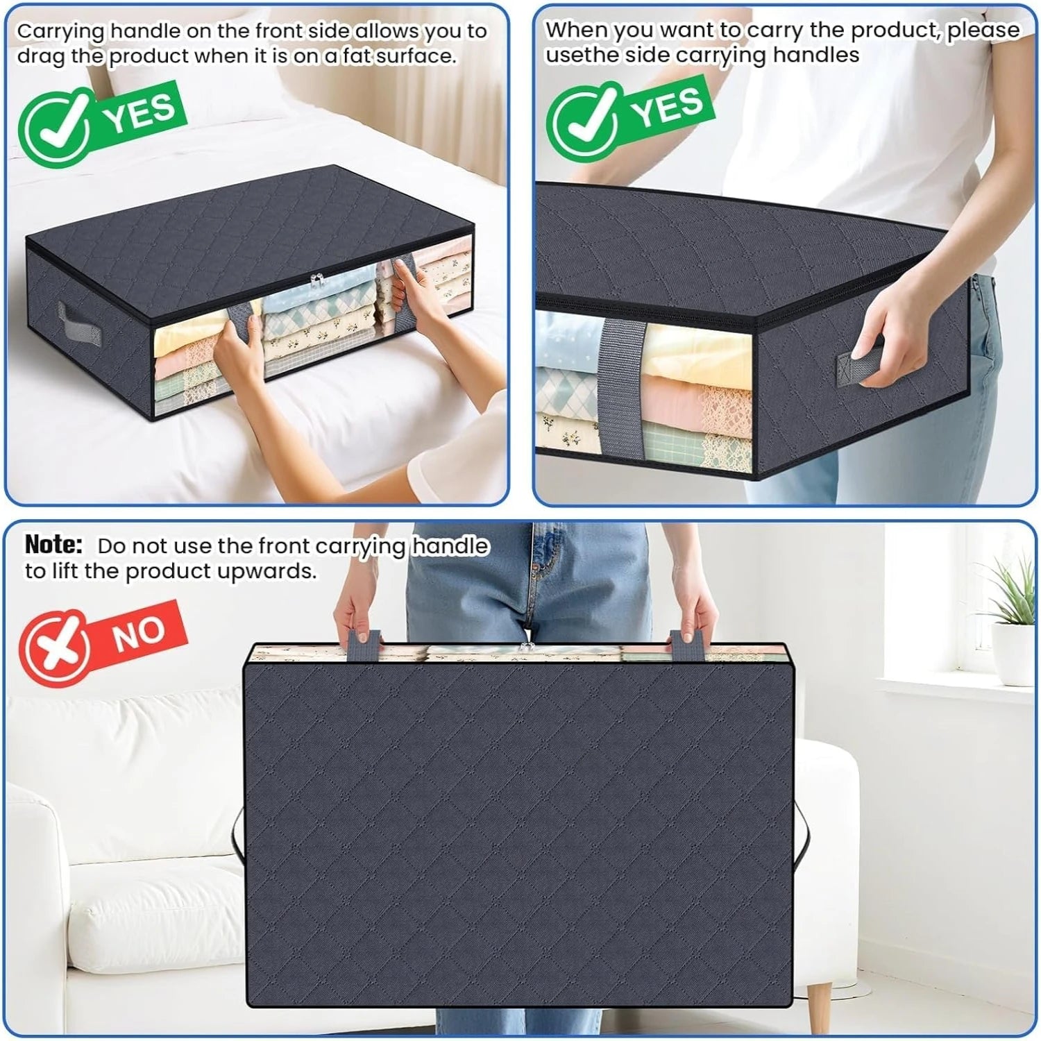 Set of 4 Under Bed Storage Bins with Handles and Clear Window
